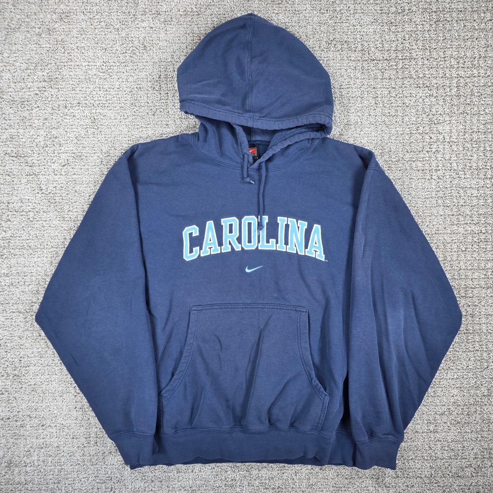 Y2k VTG Nike UNC Carolina Tar Heels Hoodie Large Blue Center Swoosh Sweatshirt